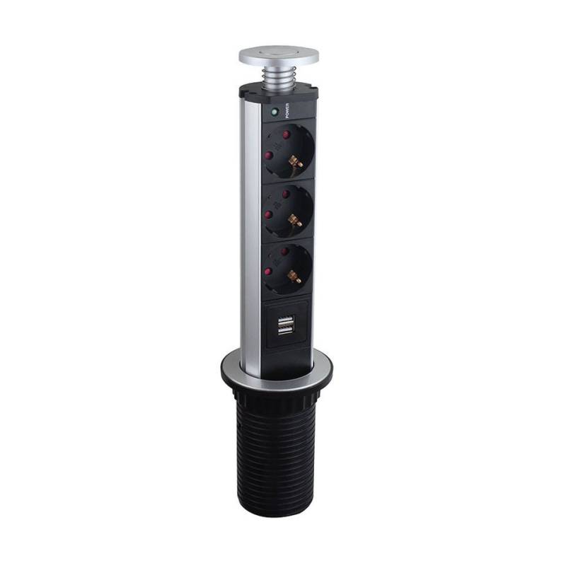 LEDmaxx Einbau Steckdosenturm 3 x Schuko 1 x Doppel USB, silber, Einbau-Tischsteckdose 5-fach von LEDmaxx