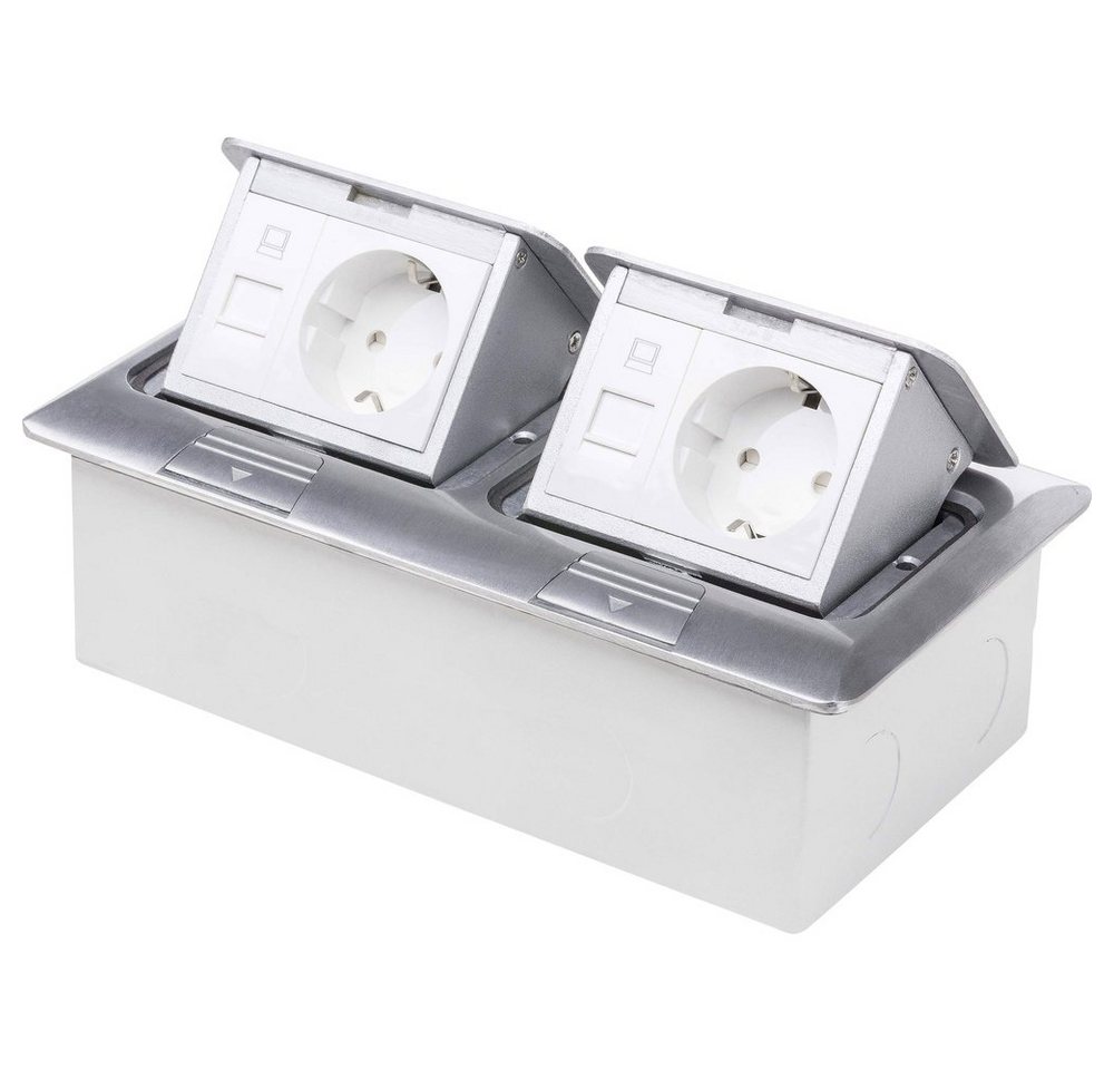 LEDmaxx Steckdose LEDmaxx 105627 2fach Fußboden-Einbausteckdose mit Cat5 Buchse, erhöht von LEDmaxx