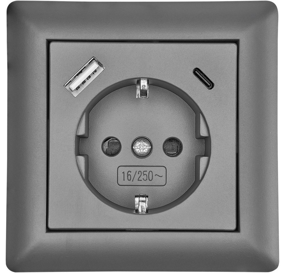 LEDmaxx Steckdose LEDmaxx USB2203 Schutzkontakt-Steckdose Anthrazit von LEDmaxx
