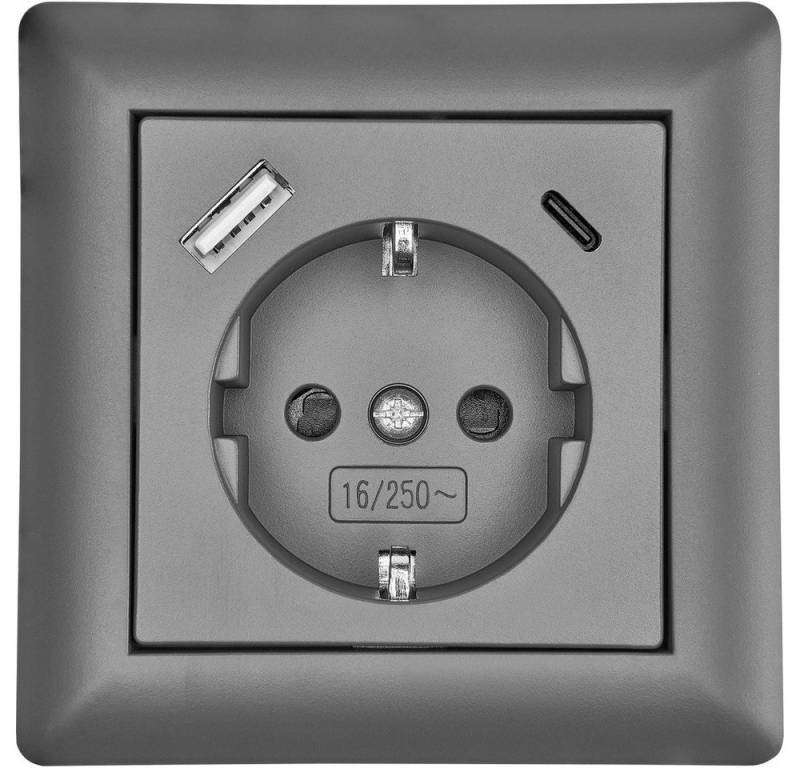 LEDmaxx Steckdose LEDmaxx USB2203 Schutzkontakt-Steckdose Anthrazit von LEDmaxx