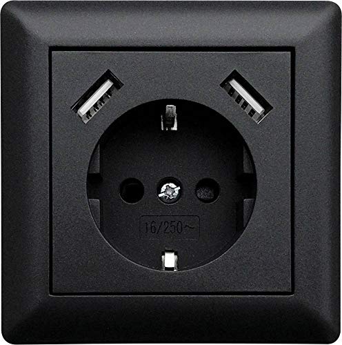 LEDmaxx USB1002 Einfache Steckdose zum Einstecken mit USB, Kindersicherung, Schwarz von LEDmaxx
