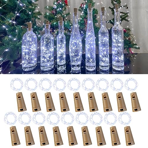 LEECOCO Led flaschenlicht,18 Stück 2m 20led Flaschenlichterkette korken， Fee lichterkette flaschenkorken für Weihnachten,Party, Hochzeit (18 Stück Kaltweiß) von LEECOCO