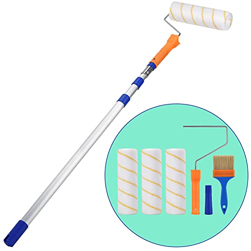 LEEFENGQI Farbroller mit Teleskopstange, Farbrolle 23cm Teleskopstab 90-200cm aus Alulegierung Fassadenroller Set mit Lackierpinsel und 3 Farbwalzen von LEEFENGQI