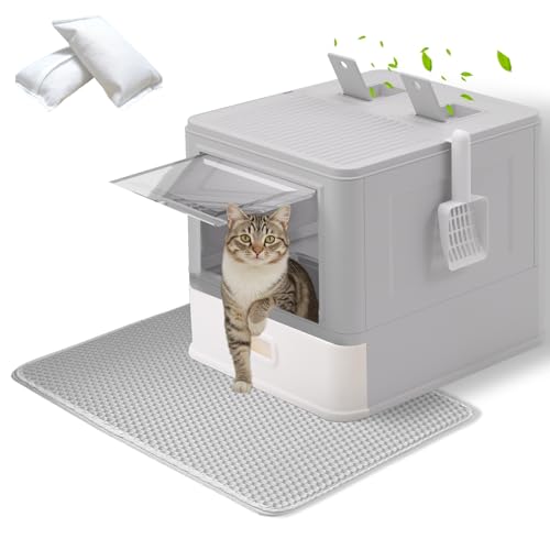 Geschlossenes Katzenklo mit Deckel, Geruchsneutralisierungsbeutel Katzentoilette in Großgröße, ausziehbares Tablett mit Katzenklo Matte für Katzen bis 18 kg Geschlossenes Katzenklo mit Deckel, Geruchsneutralisierungsbeutel Katzentoilette in Großgröße, ausziehbares Tablett mit Katzenklo Matte für Katzen bis 18 kg von LEEJARD