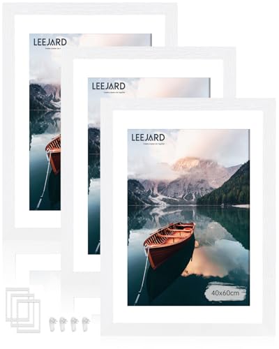 LEEJARD 3er Bilderrahmen 40x60cm, Weiß Fotorahmen Holzrahmen Mit Bruchsicherem Plexi-Glas Zum Senkrechten Oder Waagerechten, Portraitrahmen Mit Nahtloser Haken für Wandbehänge von LEEJARD