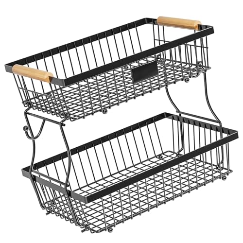 Obst Korb Stapelbares Speicher Rack Mit 2 Bananenbügel Räumlich Sparende Brot Snacks von LEELOU