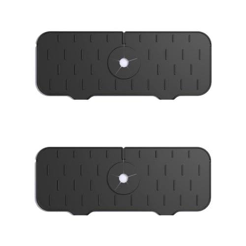 2 x Silikon-Spritzschutz für Küchenspüle, Wasserhahngriff, Tropffänger, Matte für Zuhause, Badezimmer, Küche, Gadgets (schwarz) von LEEMASING