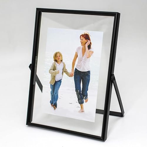 LEEMASING Schwebender Bilderrahmen, Metall, Glas, Tischplatte, Schreibtisch-Display für Valentinstag, Hochzeit, Zuhause oder Büro, passend für 15,2 x 20,3 cm große Fotos (schwarz, 15,2 x 20,3 cm) von LEEMASING