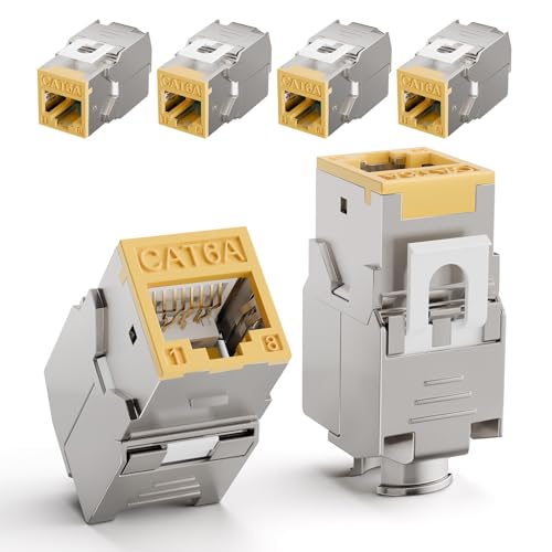 LEENUE 6 Stück RJ45 Keystone Jack Cat6A, 10 Gbit/s 500MHZ, Vergoldet Keystone Modul for CAT6A CAT6 POE Verlegekabel, RJ45 Stecker, Patchkabel Netzwerkkabel und Ethernet Patch Pane, Netzwerkdose, Gelb von LEENUE