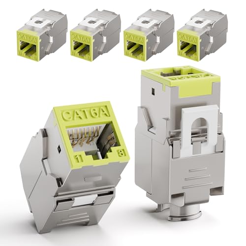 LEENUE 6 Stück RJ45 Keystone Jack Cat6A, 10 Gbit/s 500MHZ, Vergoldet Keystone Modul for CAT6A CAT6 POE Verlegekabel, RJ45 Stecker, Patchkabel Netzwerkkabel und Ethernet Patch Pane, Netzwerkdose, Grün von LEENUE