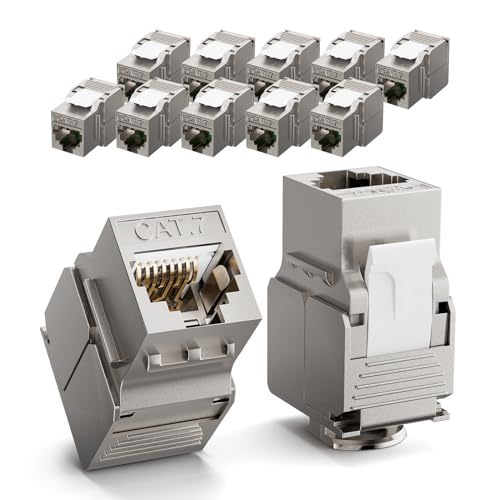 LEENUE 12 Stück RJ45 Keystone Jack Cat7, Vergoldet Keystone Modul for CAT7 CAT6A CAT6 Verlegekabel, RJ45 Stecker, Patchkabel Netzwerkkabel und Ethernet Patch Pane, Netzwerkdose, 10 Gbit/s/600MHZ von LEENUE