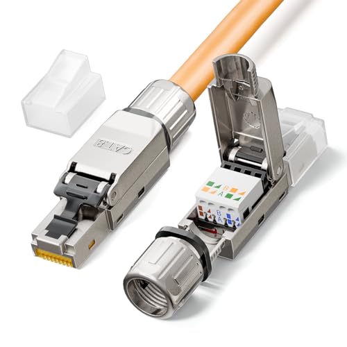 LEENUE RJ45 Stecker Werkzeuglos Cat8, 40 Gbit/s 2000 MHz, Vergoldet lan stecker werkzeuglos POE für Cat8 Cat7 Verlegekabel, Geschirmt netzwerkstecker cat8 werkzeuglos, Wiederverwendbar, 2 Stück von LEENUE