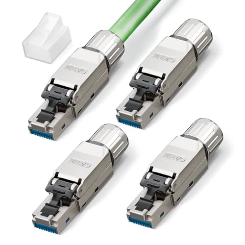 LEENUE lan stecker cat 7 werkzeuglos, 10 Gbit/s 600 MHz, Vergoldet RJ45 Stecker Werkzeuglos POE für Cat7 Cat6A Verlegekabel, Geschirmt netzwerkstecker cat7 werkzeuglos, Wiederverwendbar, 4 Stück von LEENUE