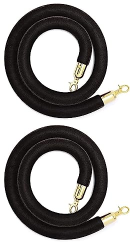 2er-Pack Hängendes VIP-Seil, Absperrseil Aus Samtseil für Warteschlangen mit Vergoldeten Haken, Sicherheitsabsperrseil Aus Seil Zur Massenkontrolle für Hotelfeiern(Size:4ft/120cm,Color:Schwarz) von LEEPUE