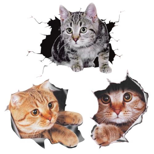 LEEQ 3pcs Autoaufkleber - 3D Katze Aufkleber, Niedliche Katze Dekorationen Benutzerdefinierte Auto Stoßstange Aufkleber Kratzer Thema Wand Aufkleber von LEEQ