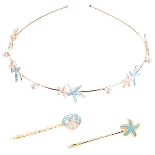 LEEQ Meerjungfrau Seestern Stern Stirnband - Strass Perle Seestern Stern Haarbänder Strand Hochzeit Braut Seestern Stirnbänder Krone Haarschmuck für Frauen Mädchen, mit 3pcs Seestern Haarnadel von LEEQ