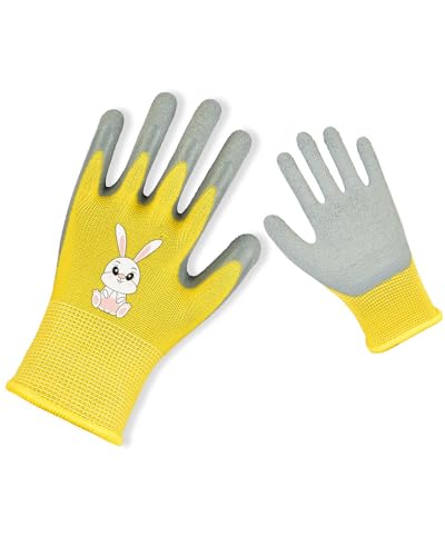 LEEQBCR 1 Paar Kinder-Gartenhandschuhe, Gelbe Kinder-Gartenarbeitshandschuhe, Kinder-Arbeitshandschuhe für Jungen und Mädchen von 7-11 Jahren (XXS) von LEEQBCR
