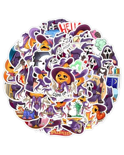 LEEQBCR 50 Stück Reflektierender Halloween Aufkleber Classic Wasserfeste Vinyl Happy Halloween Sticker für Laptop,Telefon,Wasserflasche,Geist Kürbis Dämon Zauberer Vampir für Dekoration Party Favors von LEEQBCR