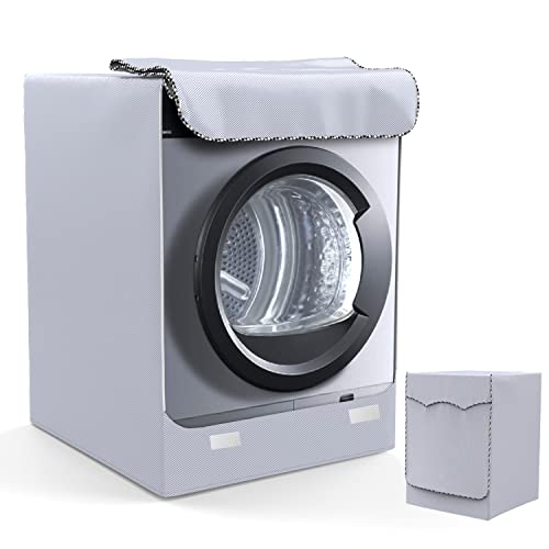 LEESITEC Waschmaschinenabdeckung für den Außenbereich, wasserdicht, für Waschmaschine und Wäschetrockner, mit Frontöffnung, Silber, M, 60 × 53 × 85 cm von LEESITEC
