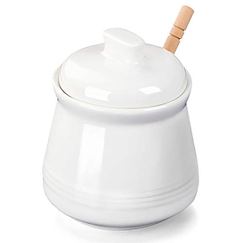 LEETOYI Honigglas mit Deckel und Honiglöffel, Keramik-Honigtopf, 340 ml (weiß) von LEETOYI
