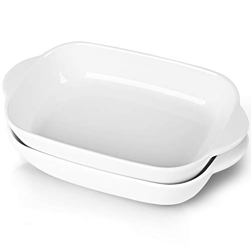 LEETOYI Kleine Keramik-Backform, Porzellan, 2-teilig, rechteckig, mit doppeltem Griff, Backformen zum Kochen und Kuchenessen, 19,1 x 12,7 cm (weiß) von LEETOYI