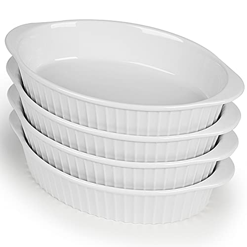 LEETOYI Kleine ovale Au Gratin Pfannen aus Porzellan, Set mit 4 Auflaufformen für 1 oder 2 Personen, Backgeschirr mit Doppelgriff für Küche und Zuhause, Weiß LEETOYI Kleine ovale Au Gratin Pfannen aus Porzellan, Set mit 4 Auflaufformen für 1 oder 2 Personen, Backgeschirr mit Doppelgriff für Küche und Zuhause, Weiß von LEETOYI