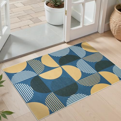 LEEVAN Eingangsteppich, kleiner Teppich für drinnen und draußen, einfache Jute-Haustürmatte, waschbar, blau, neutrale Küchenmatten für Boden, rutschfest, abstrakt, modern, geometrisch, Überwurf LEEVAN Eingangsteppich, kleiner Teppich für drinnen und draußen, einfache Jute-Haustürmatte, waschbar, blau, neutrale Küchenmatten für Boden, rutschfest, abstrakt, modern, geometrisch, Überwurf von LEEVAN