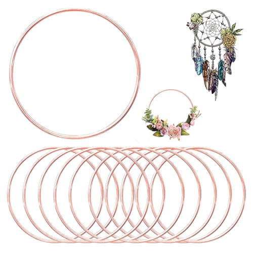 10 Stück Metallringe,10cm Handwerkliche Metallring,Deko Ringe zum Aufhängen,für Rund Metallringe zum Basteln,TraumfängerRinge,Blumen Reifen für DIY Floral Hoop,Hochzeitskranz,Floristik,Wand (Roségold) von LEEWYOU