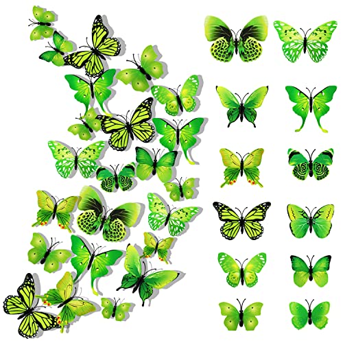 24 Stück 3D Schmetterlinge Deko Schmetterling Wanddeko Wandaufkleber Schmetterlinge Butterfly Dekoration Wandtattoo Abnehmbare Wandaufkleber Heimdeko Kinderzimmer Schlafzimmer Deko von LEEWYOU