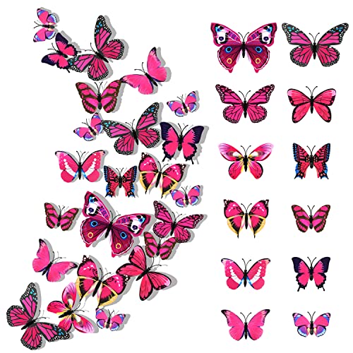 24 Stück 3D Schmetterlinge Deko Schmetterling Wanddeko Wandaufkleber Schmetterlinge Butterfly Dekoration Wandtattoo Abnehmbare Wandaufkleber Heimdeko Kinderzimmer Schlafzimmer Deko von LEEWYOU