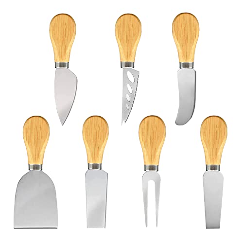 7 Teilig Käsemesser Set, Käse Schneiden Messer,Mini-Käsemesser mit Holzgriff,Edelstahl-Küchenkäse-Werkzeuge,Käsemessersatz,Hartkäsemesser mit Holzgriff, Perfekt für Kuchen Dessert Käsesalat von LEEWYOU