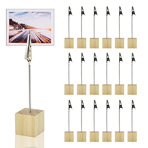 Fotohalter mit Klammern,20pcs Holz Kartenständer,Memohalter,Fotohalter Clip,Tischkartenhalter Platzkartenhalter,Memo Clip Halter mit Krokodilverschluss Holzsockel Fotoständer Tischkartenhalter Block von LEEWYOU