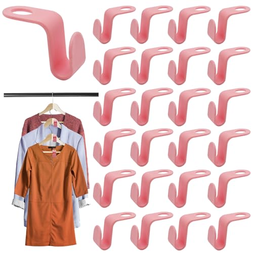 Kleiderbügel Platzsparend,40 Stück platzsparende kleiderbügel,Kleiderbügel Verbindungshaken gestapelte Mini Kleiderbügel Clip Drop Verbindungsgriff für Kleiderbügel Kleiderschränke pink von LEEWYOU