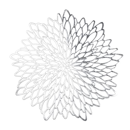 LEFAH abwaschbar 6 stücke PVC Tischset für Esstisch Hohl Pad Coaster Pads Tischschüsselmatten rund (Color : Silver) von LEFAH