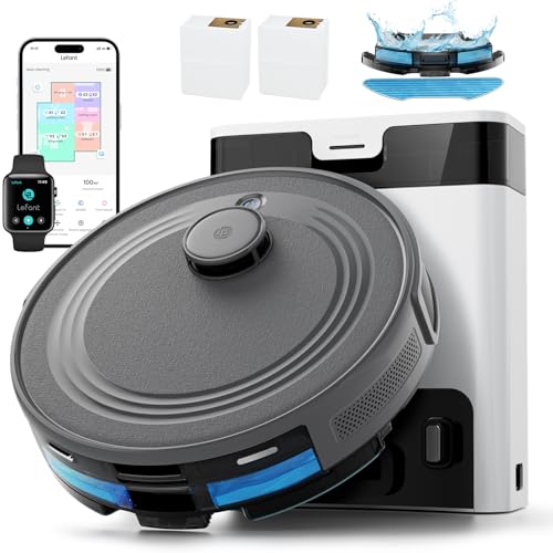 LEFANT M2 Pro Saugroboter mit Wischfunktion, LiDAR-Navigation Mapping, Staubsauger Roboter mit Absaugstation, 6000Pa, APP/Alexa Steuerung, Roboterstaubsauger Saugkraft ideal für Teppich Mondgrau von LEFANT