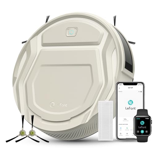 LEFANT Saugroboter, Superschlank Staubsauger Roboter, 2200 Pa Saugkraft, 120 Min Laufzeit, WLAN optimiert für Teppiche, Tierhaare, Hartböden, Roboterstaubsauger mit Ladestation, M210P Champagnergrau von LEFANT