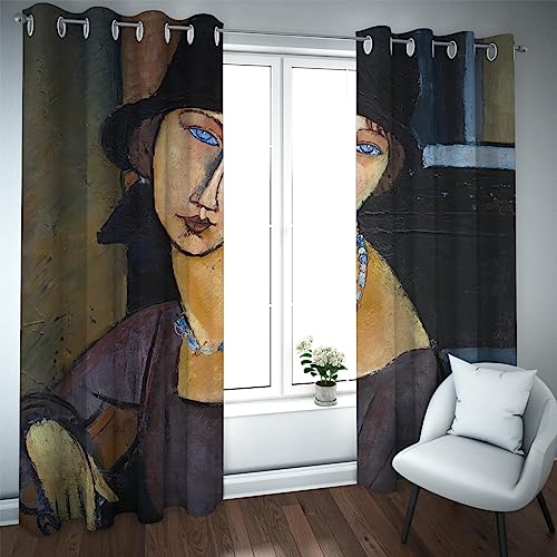 LEFEDA Berühmtes Gemälde Verdunkelungsvorhänge für Schlafzimmer Wohnzimmer Abstraktes Damenporträt Große Blaue Augen Verdunkelnde Tülle Vorhänge 2 Paneele 117x228cm von LEFEDA