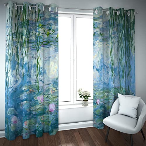 LEFEDA Extra breite Verdunkelungsvorhänge im Claude Monet-Stil für das Wohnzimmer des Schlafzimmers Berühmtes Gemälde von Seerosen Fenstervorhänge 2 Paneele B140xH290cm von LEFEDA