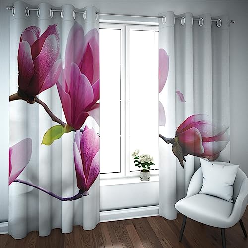 LEFEDA Tülle Verdunkelung Vorhänge für Schlafzimmer Wohnzimmer Mode Schöne lila Magnolie Blumen Wärmeisolierte Fenstervorhänge 2 Paneele 180x245cm von LEFEDA