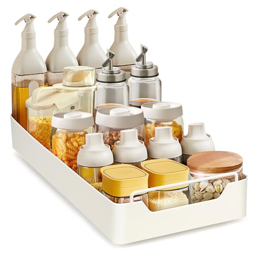 Teleskopschublade Ausziehbarer Schrank Organizer mit Griff Ausziehbare Schubladen Aufbewahrungsregale für Küchenschränke Slide Out Drawer Kein Bohren und Nageln Erforderlich 20cmx 43cmx7 cm von LEFUYAN