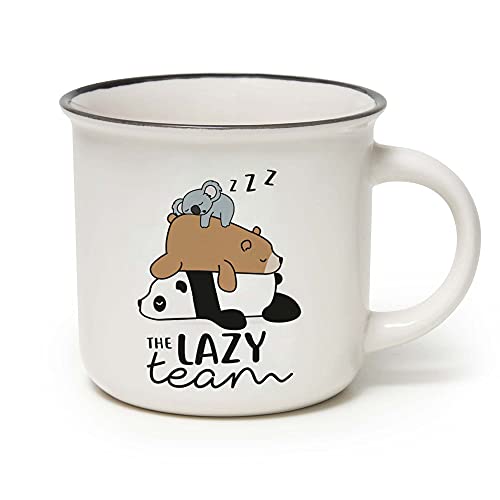 Legami - Cappuccinotasse, Tasse aus New Bone China Porzellan, Motiv The Lazy Team, Take a Break Kollektion, Fassungsvermögen 350 ml, spülmaschinenfest, mikrowellengeeignet, 9X10 cm von LEGAMI