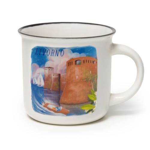 Legami - Cuppuccino Tasse aus Porzellan New Bone China, Frühstückstasse World Cities, Kaffeebecher Tee, spülmaschinenfest, Durchmesser 10 cm, Fassungsvermögen 350 ml, Livorno von LEGAMI