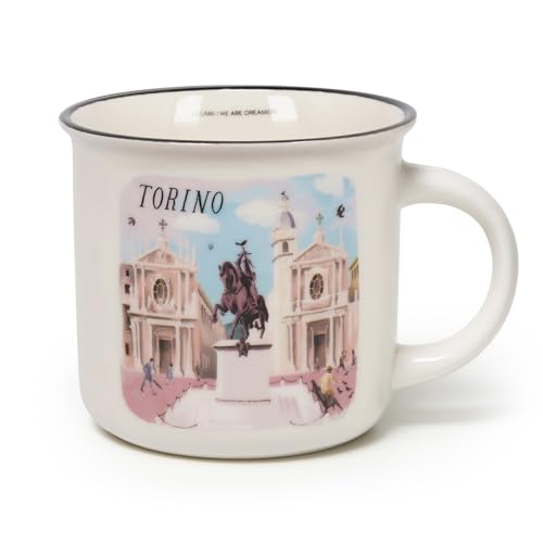 Legami - Porzellan Tasse Cup-Puccino,Thema Torino, Tasse aus Porzellan New Bone China, Frühstückstasse, Weltstädte, Tasse Kaffee Tee, spülmaschinenfest, Durchmesser 10 cm, Fassungsvermögen 350 ml von LEGAMI