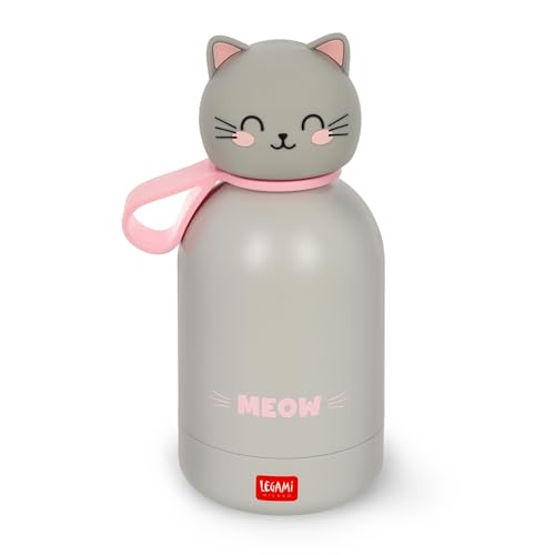 Legami - Hot&Cold BFF Kinder-Wasserflasche, Kitty-Motiv, doppellagig aus 18/8 Edelstahl mit luftdichtem Verschluss, hält 12 h heiß und 24 h kalt, Fassungsvermögen 310 ml von LEGAMI