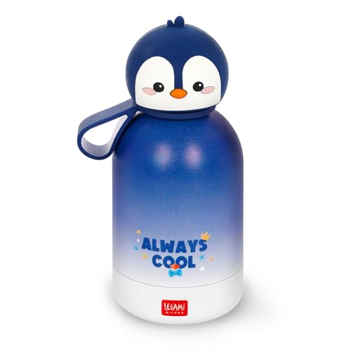 Legami - Hot&Cold BFF Kinder-Wasserflasche, Penguin-Motiv, doppellagig aus 18/8 Edelstahl mit luftdichtem Verschluss, hält 12 h heiß und 24 h kalt, Fassungsvermögen 310 ml von LEGAMI