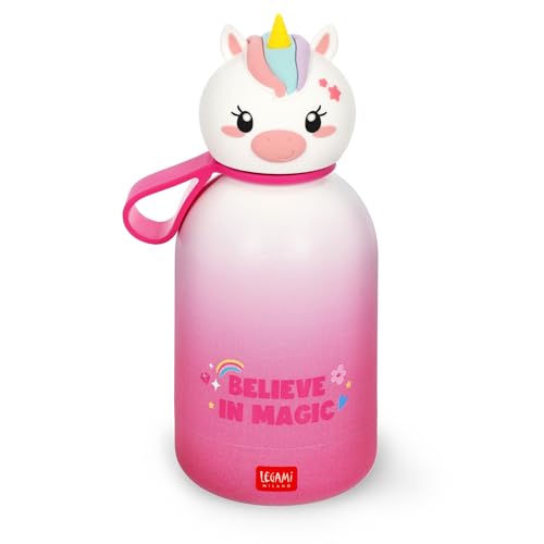 Legami - Hot&Cold BFF Kinder-Wasserflasche, Unicorn,-Motiv, doppellagig aus 18/8 Edelstahl mit luftdichtem Verschluss, hält 12 h heiß und 24 h kalt, Fassungsvermögen 310 ml von LEGAMI