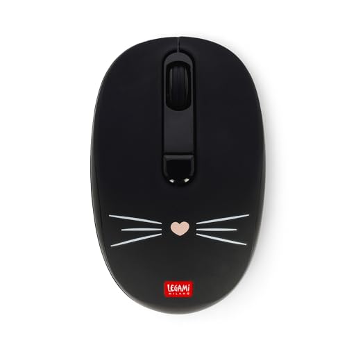 Legami - Kabellose Maus mit ultrakompaktem USB-Empfänger, Kitty-Motiv, 3 Geschwindigkeitsoptionen, ABS-Material, kabellose Verbindung bis zu 10 m von LEGAMI