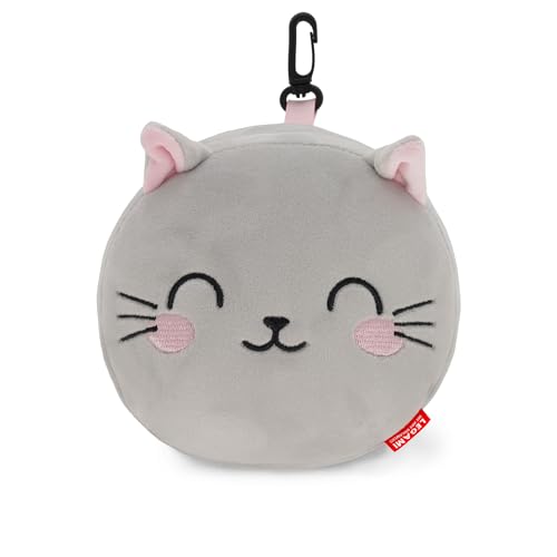 Legami - Reisekissen mit Nachtmaske, KittyZip-Verschluss, platzsparend, Haken für bequemen Transport, kleine Tasche auf der Rückseite, 16 x 16 cm, Grau von LEGAMI