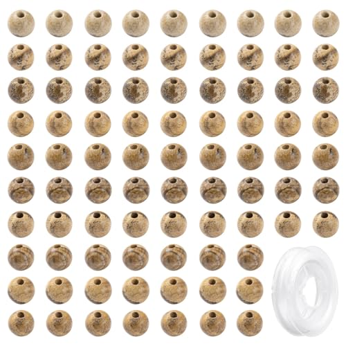 LEGENTLISUR 100 Stück 8mm Naturstein Runde Perlen Lose Glatte Edelsteinperlen Mit Elastischem Kristallfaden Für DIY Armbänder Halsketten Ohrringe Schmuckherstellung (Bildjaspis) von LEGENTLISUR