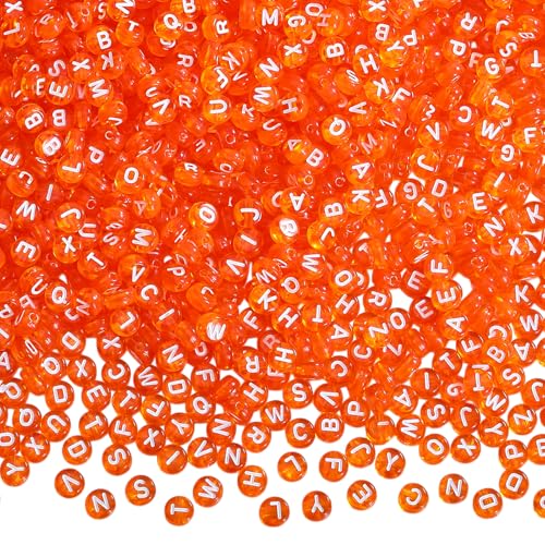 LEGENTLISUR 1480 Stück Acryl Buchstabenperlen 7x4mm Flach Rund Süße Alphabet Lose Perlen Großpackung Für Freundschaftsarmbänder Basteln DIY Projekte (Dunkelorange) von LEGENTLISUR